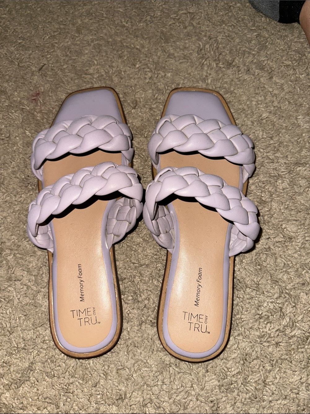Time and Tru Light Lavender Braided Double-Strap Slide Mules